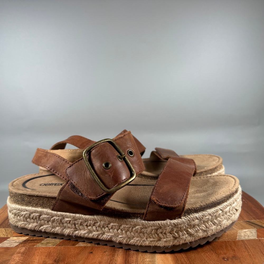 Aetrex Vania Brown Leather Platform Espadrille Sandals Women US 9-9.5 EU 40
